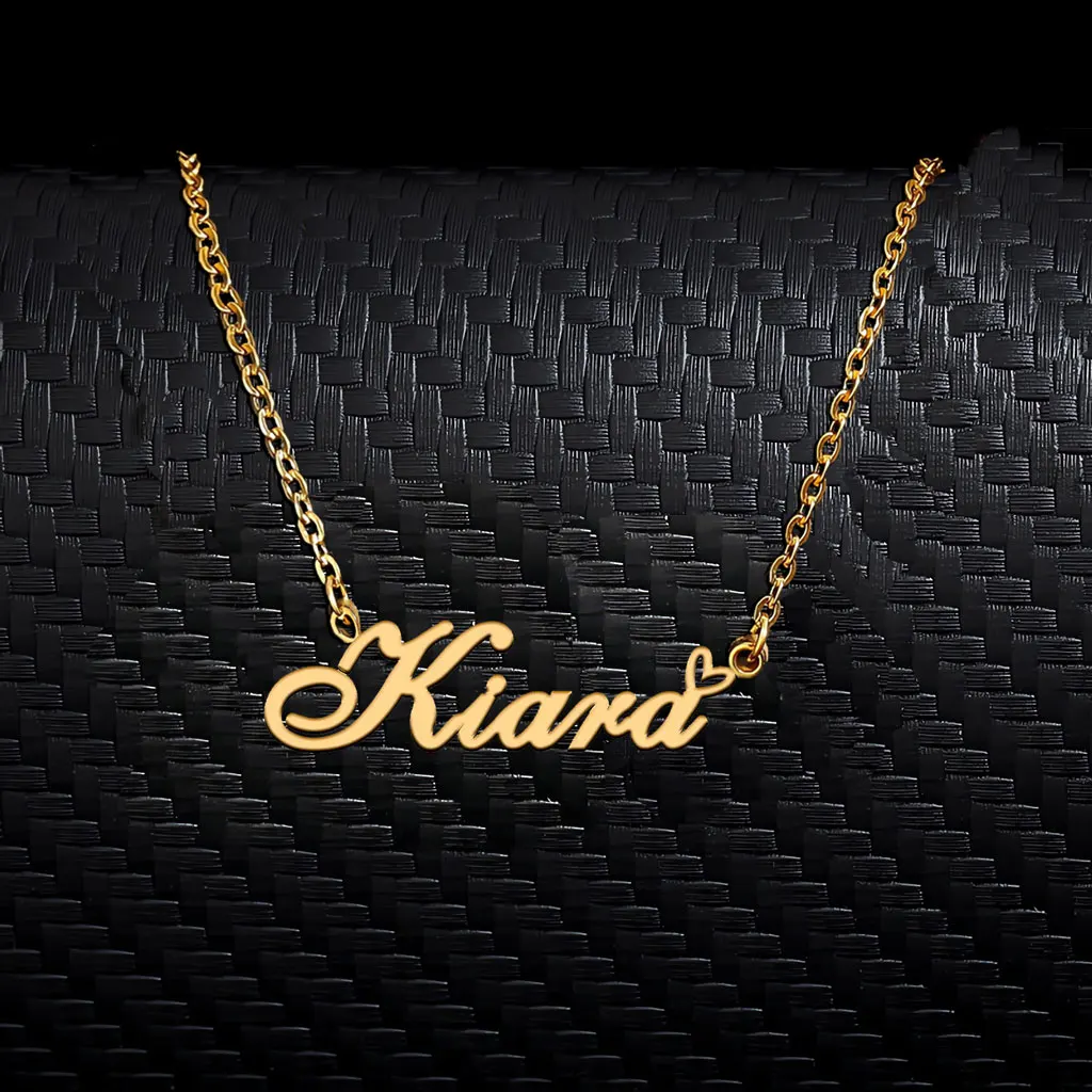

AOLOSHOW Kiara with Heart Pendant Name Necklace for Women Stainless Steel Gold Plated Mother's Day Gift