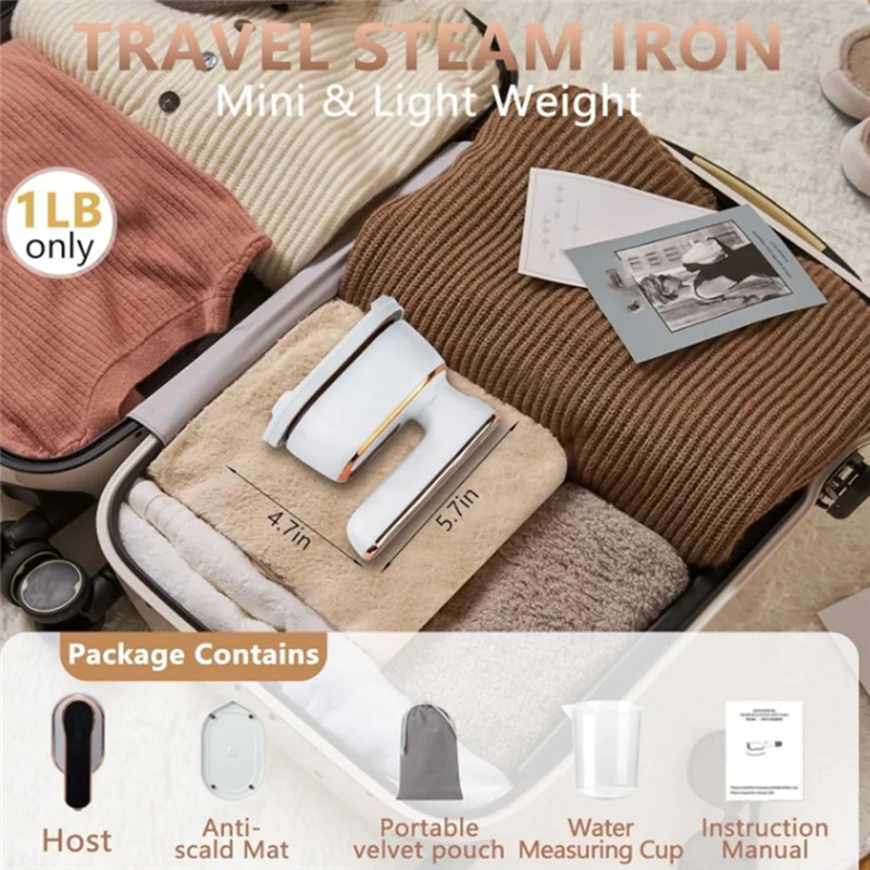 

N09R-1000W Travel Steamer Iron LED Portable Mini Steam Ironing Machine For Clothing Travel Dorm Essentials US Plug