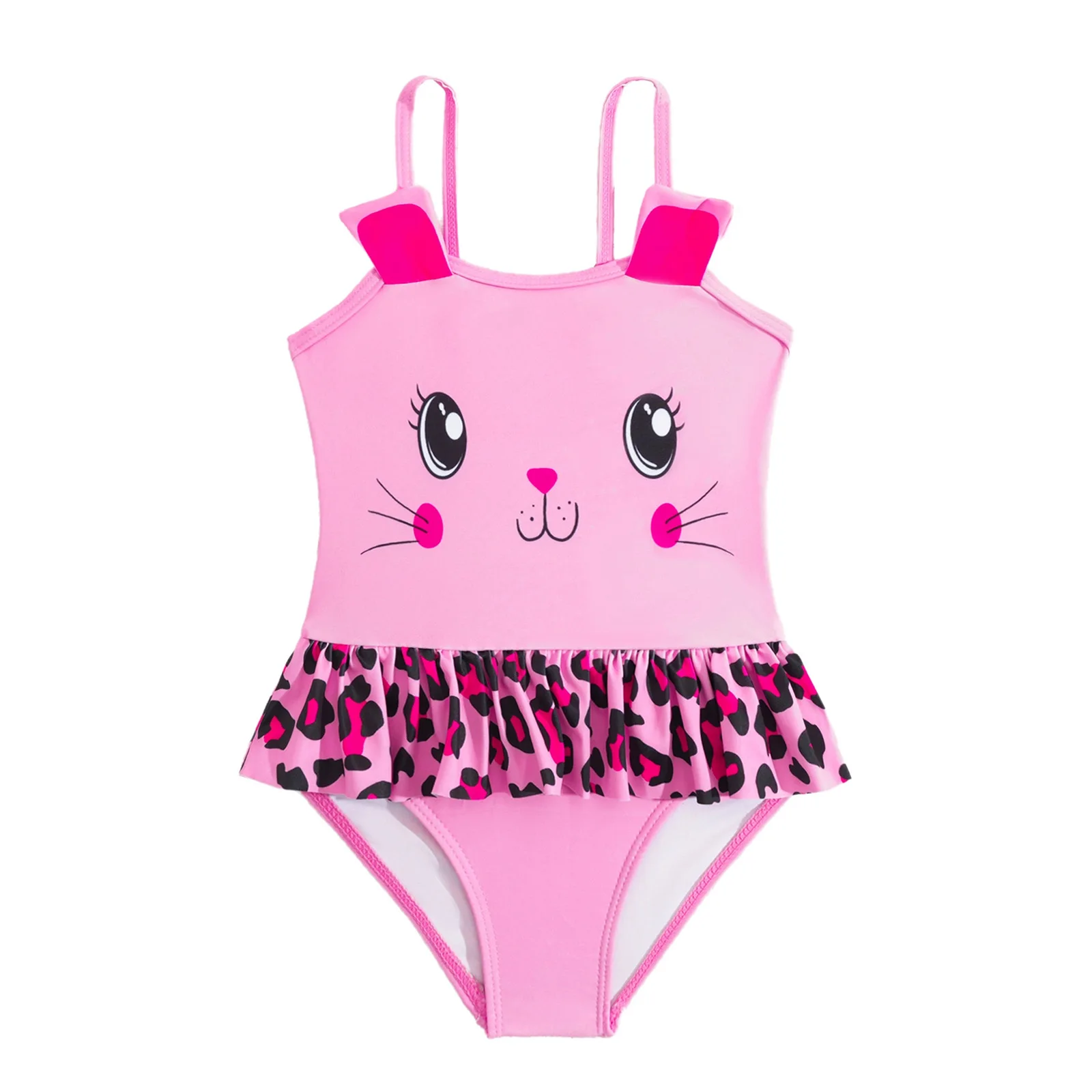 

Kids Girls Cute Cartoon One-Piece Swimsuit Adjustable Straps Sleeveless Peplum Leotard Swimwear for Beach Pool Swimming