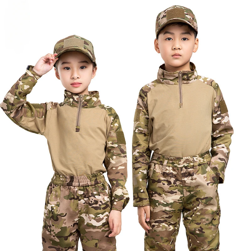 Terno tático camuflado infantil, conjunto de roupas militares infantis, uniforme de paintball, verão