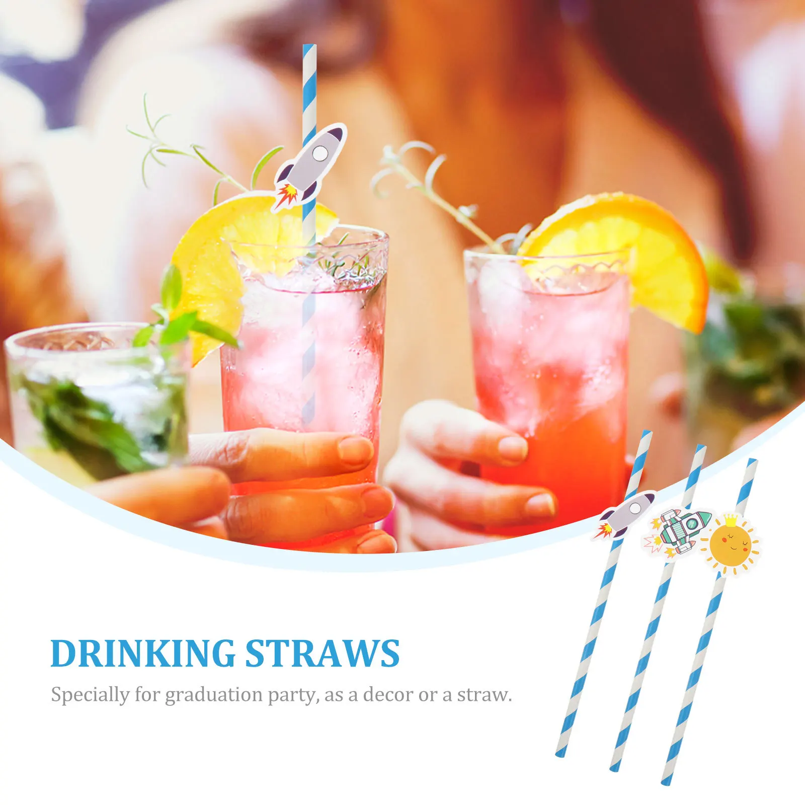 

40Pcs Space Theme Striped Paper Straws Sturdy Lovely Practical Beverage Straws for Milk Tea Juice Coffee Cold Hot Drinks