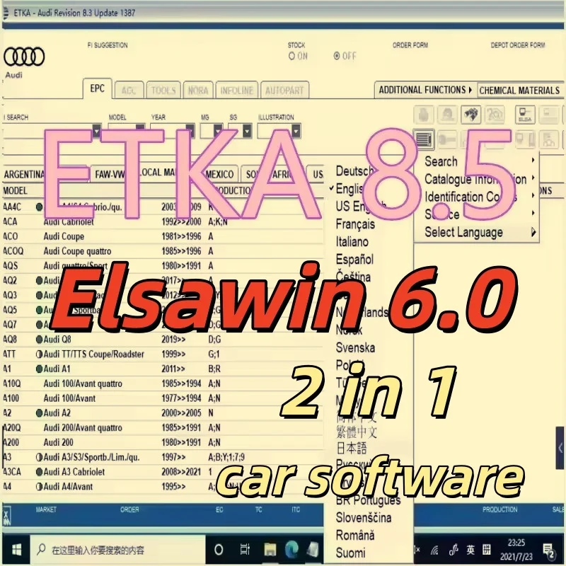 ETKA 8.5 & Elsawin 6.0 Auto Repair Diagnostic Software V/W+AU//DI+SE//AT+SKO//DA Parts Catalog Multilanguage Car Diagnostic Tool