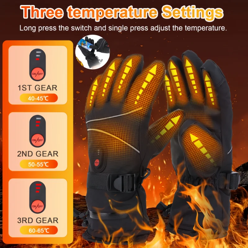 Guanti invernali riscaldati elettrici Guanti da sci Guanti impermeabili con funzione touchscreen Guanti termici Guanti da neve caldi per moto