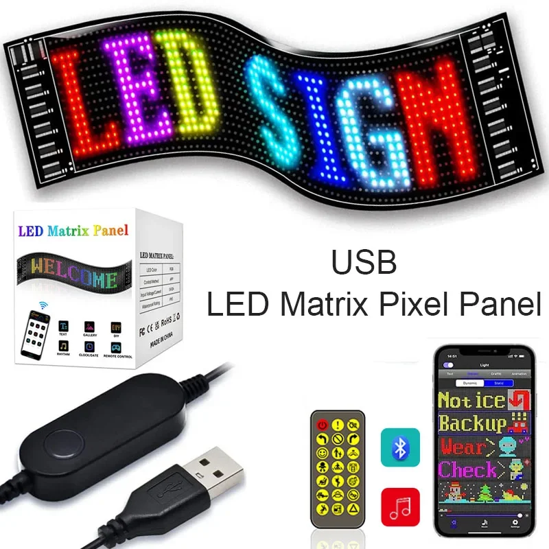 لوحة بكسل مصفوفة LED، علامات LED للإعلانات الساطعة، لافتة سيارة مرنة USB 5V LED مع التحكم الذكي في التطبيقات #1
