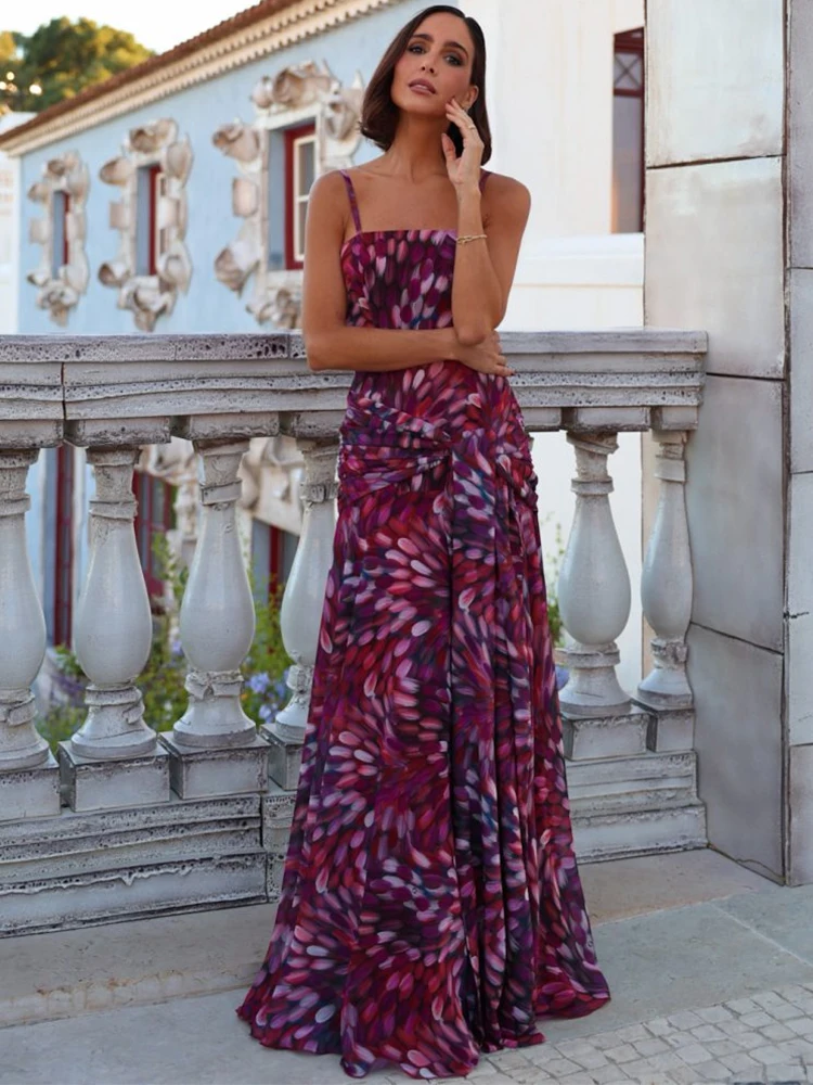 2026 Sommer-Herbst Elegantes Bedrucktes Damenkleid Trägerlos Tailliert Langes Urlaubskleid Neu