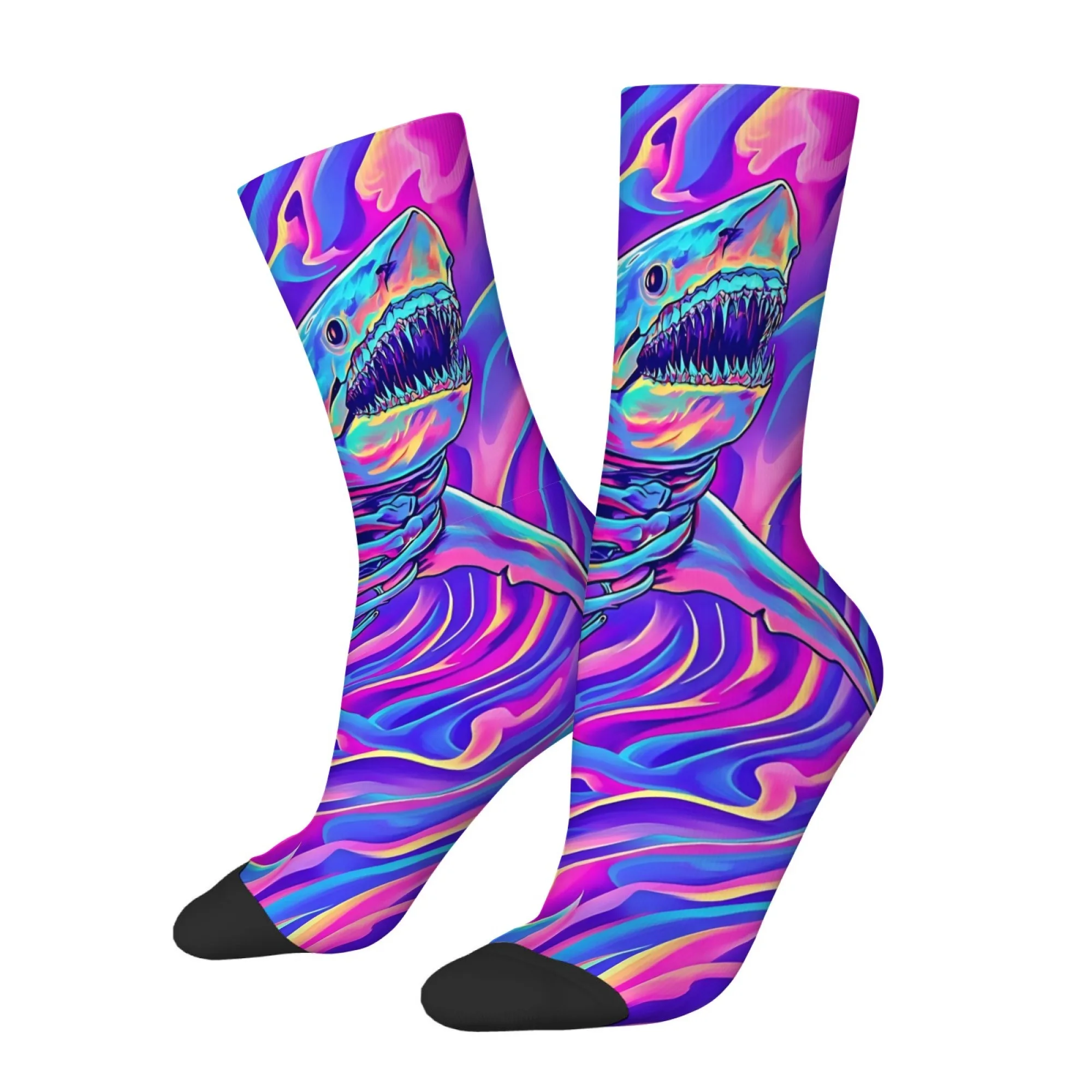 

Neon Shark Socks Men's Breathable Form Fitting Socks Outdoor Fitness Cycling Daily Wear Streetwear Harajuku Compression Socks