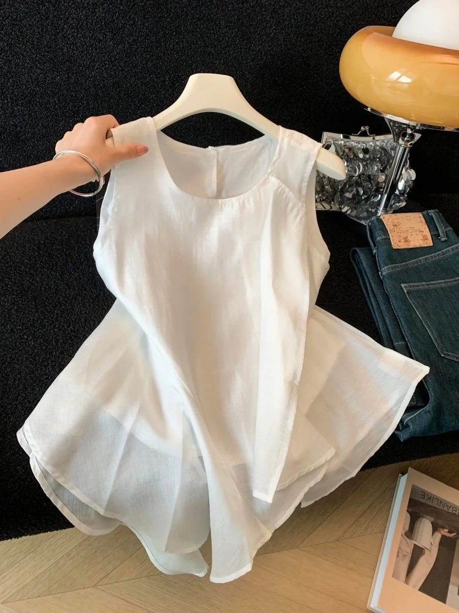 

Elegant Simple Asymmetrical Sleeveless Shirt Women's Summer Beautiful High-End Unique Design Sensation Atmosphere Top
