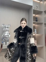 2024 Winter New European Mink Fur Jacket High-end Luxury Korean Heavy Sequins Long-sleeved Splicing Warm Mid-length Fur Coats