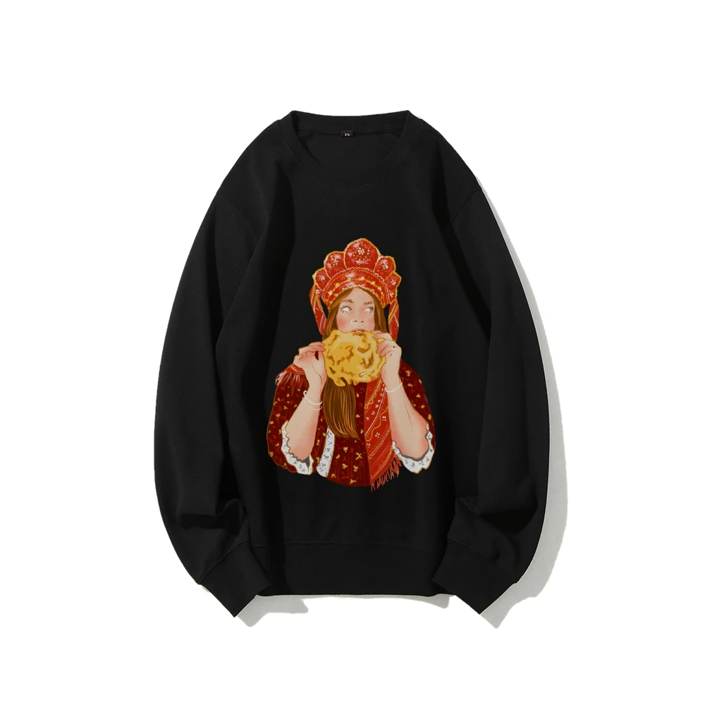 Moletom menina pão aconchegante folk gráfico casual wear y2k na moda macio oversize roupas design quente vibe estilo artístico moletom