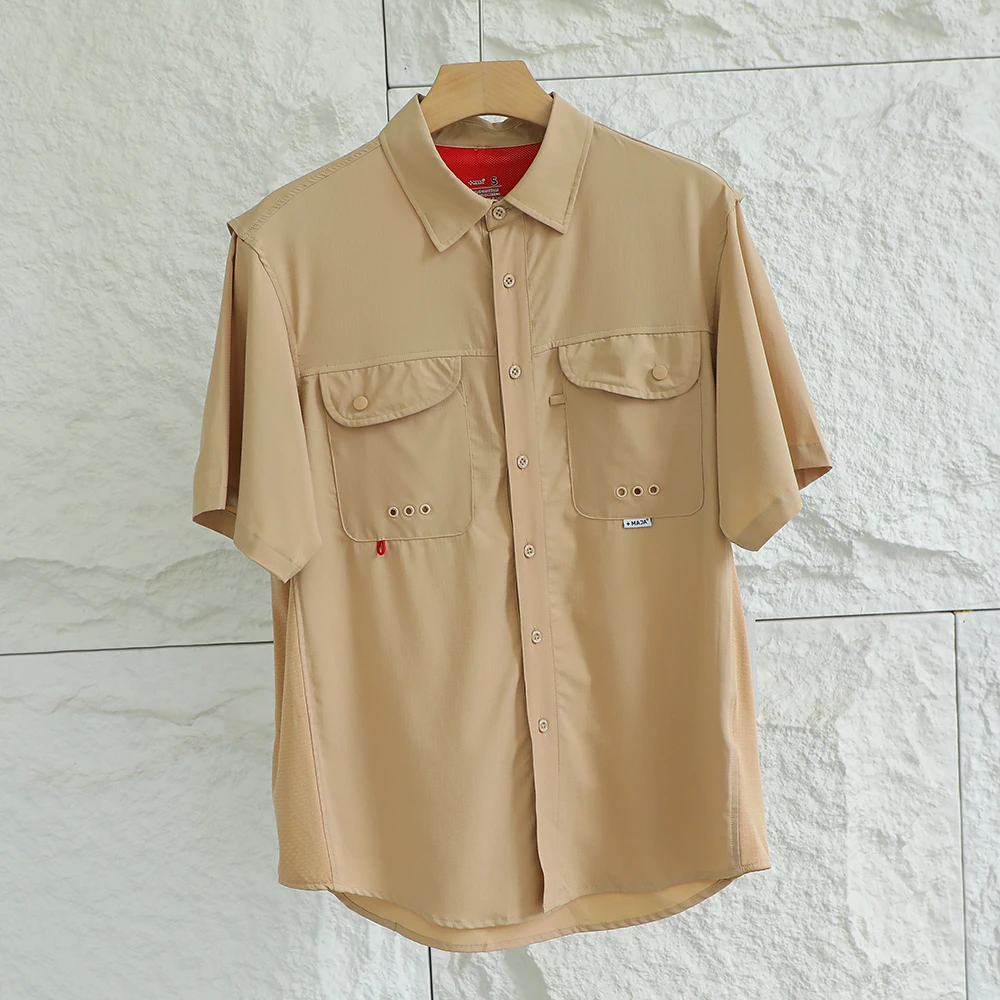 High Performance Outdoor Men's Short Sleeve Shirt Fishing Summer Multi-Functional Waterproof Sun Protection Polyester Fabric