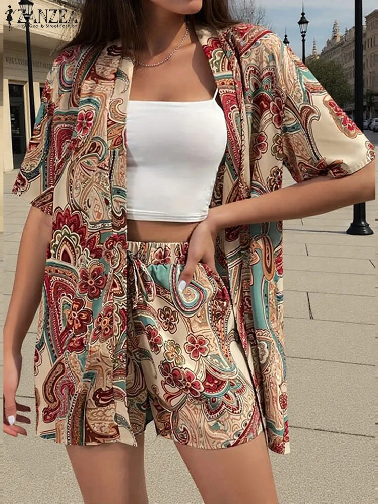 

ZANZEA Casual Loose Short Suit Women Printed Matching Sets Fashion Short Sleeve Tops Outfit 2025 Bohemian Holiday 2PCS Tracksuit