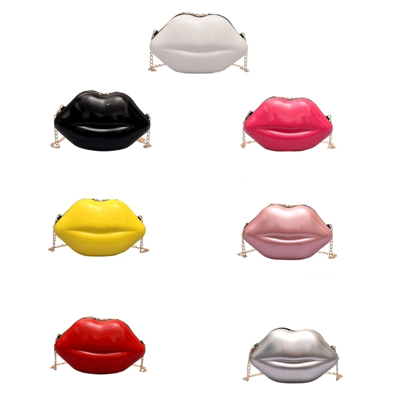 Lip Shoulder Bag with Chain Plastic Candy Color Crossbody Purse Coin Bag