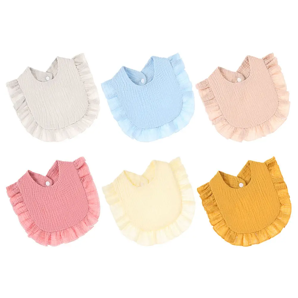 

Набор из 6 хлопковых детских слюнявчиков для кормления, при прорезывании зубов, многоразовые, моющиеся, мягкие, впитывающие, с рюшами на шее, для младенцев и малышей