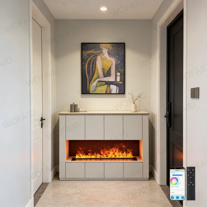 Corner Electric Led Fireplace,3D Water Vapor Flame,electric Fireplace Insert,Space Saving,Compact Design,Remote,LED Lights