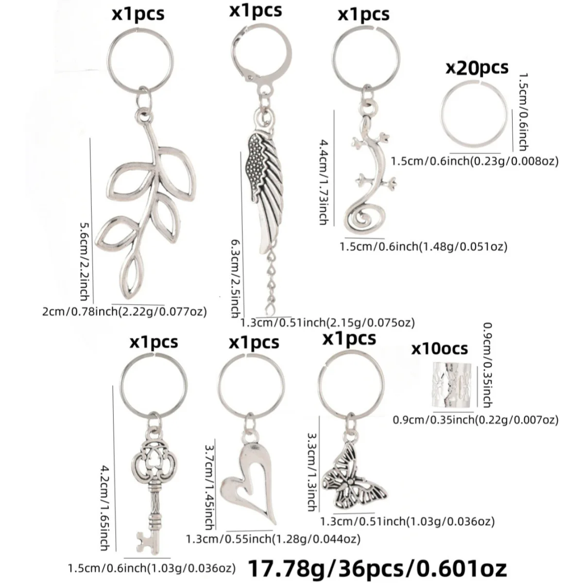 36개/봉지 DIY 아연 합금 잎 & 꽃 스타일 펜던트 드레드락 헤어 링 헤어 액세서리 부품