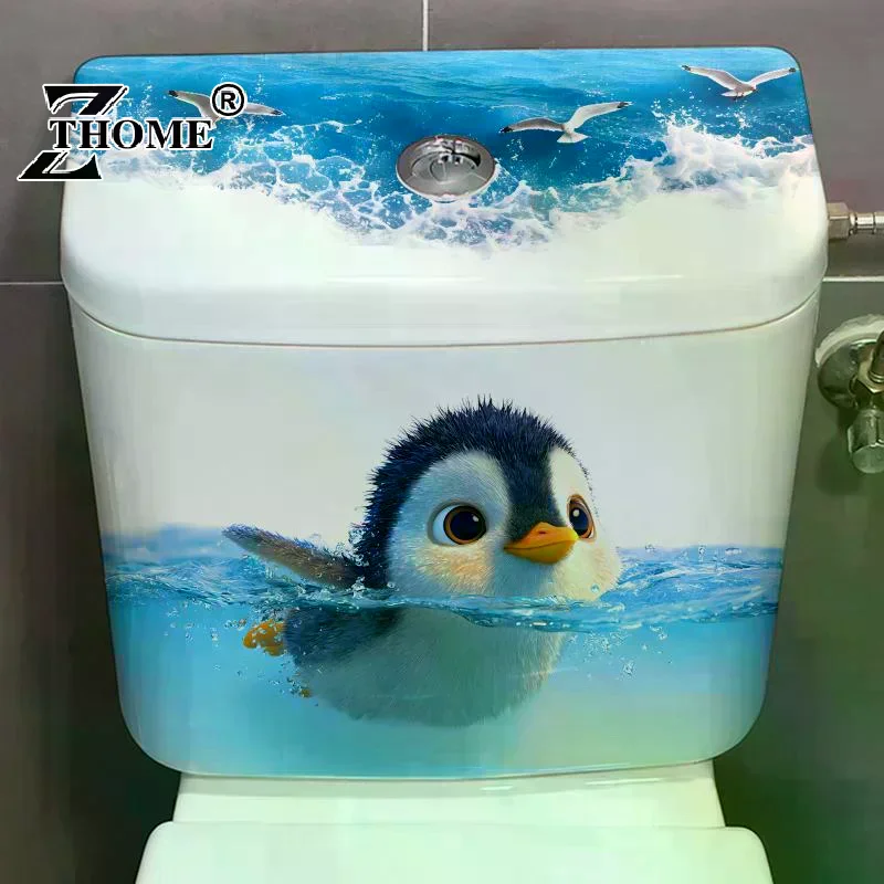 Creative Self-adhesive Cute Penguin Toilet Stickers Waterproof Bathroom Decals Decoration