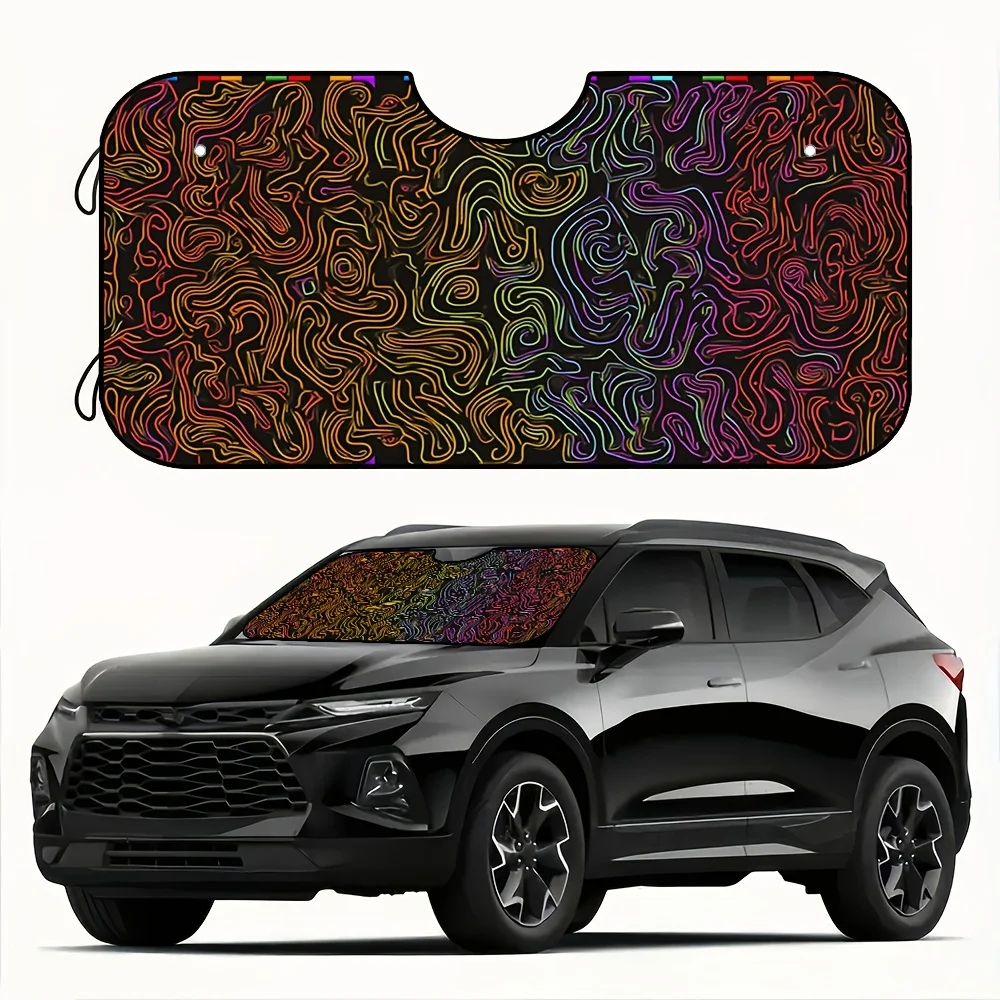 

1pc Psychedelic Swirl Car Windshield Sun Shade - Vibrant Orange, Purple & Blue Artistic Design, Foldable Heat-Reflective Sun Vis