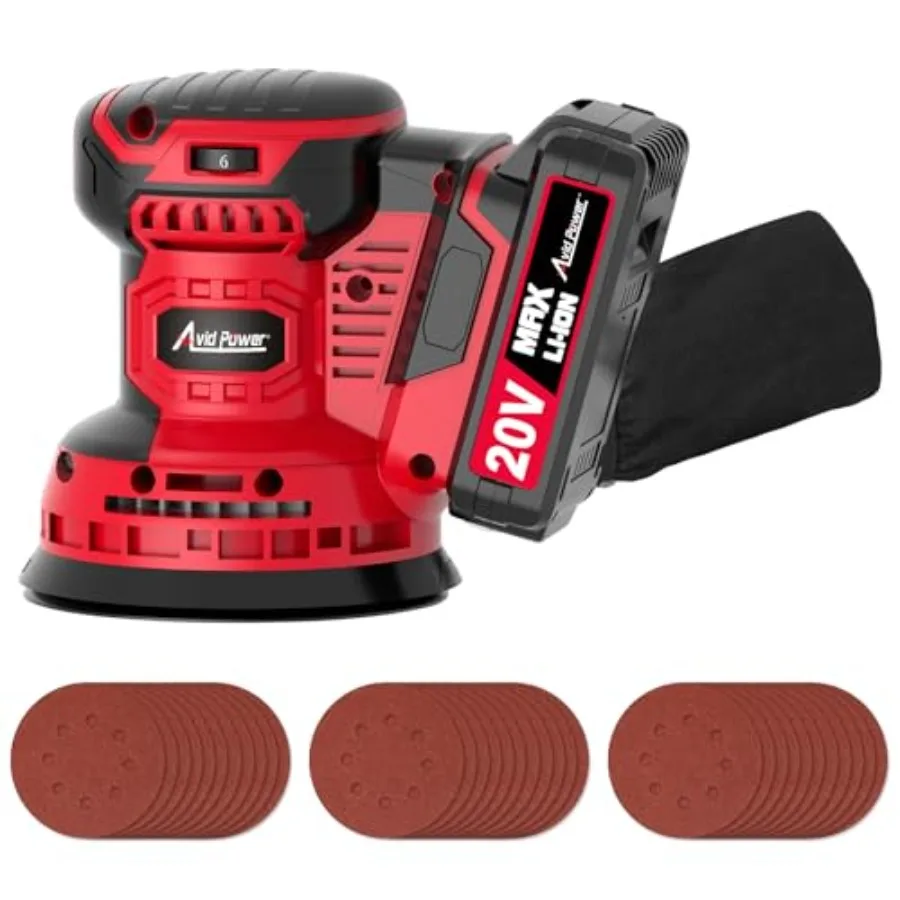 

20V Cordless Orbital Sander 5 Inch Electric Sander Tool with 6 Variable Speeds 7000-11000 RPM Battery Powe Sanders for Woodwork