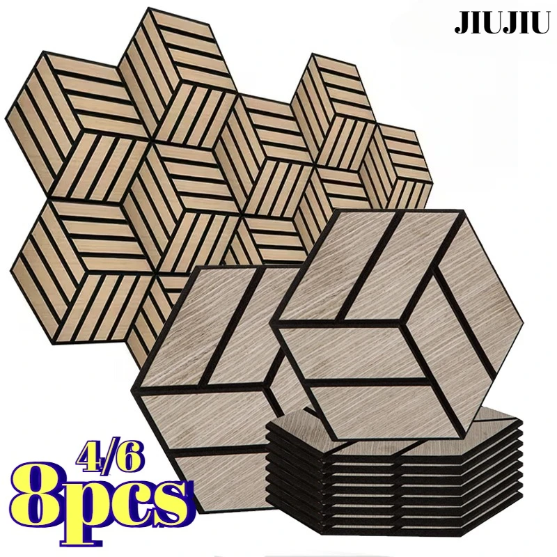 Polyester Fiber Soundproof Board Wood Grain Hexagonal Self adhesive Soundproof Wall Decoration Bedroom Background Wall