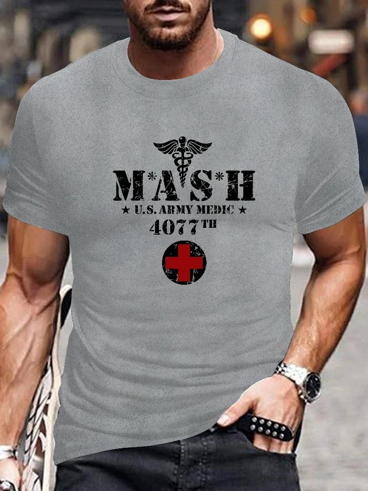 MASH Print men's T-shirt with round neck and short sleeves, 100% cotton T-shirt, comfortable and versatile shirt, casual wear.