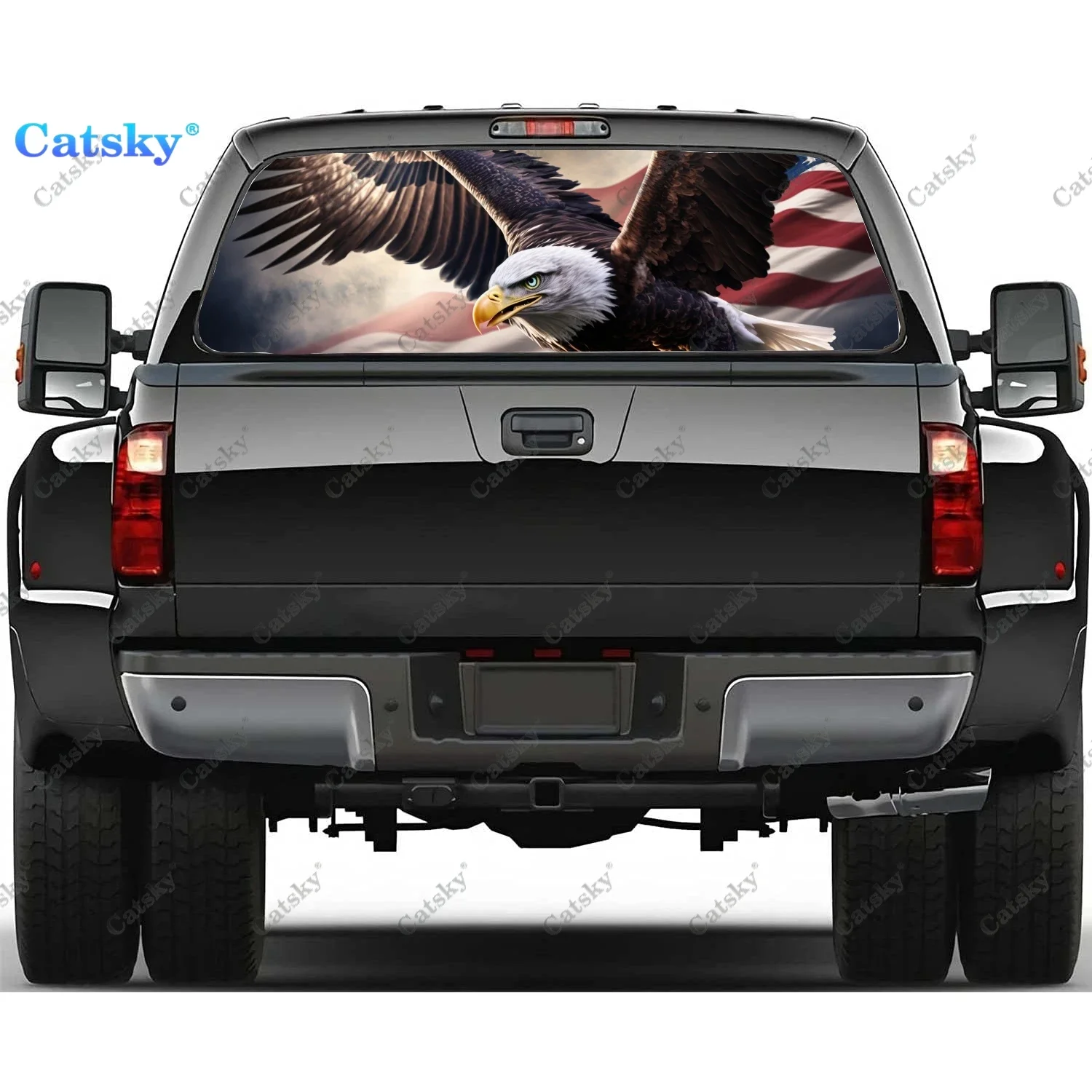 

Bald eagle with USA Flag Rear Window Decal Fit Pickup,Truck,Car Universal See Through Perforated Back Window Vinyl Sticker