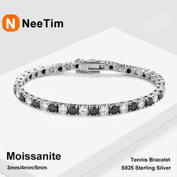 NeeTim Black and White All Moissanite Tennis Bracelets for Women Man s925 Sterling Silver Plated White Gold Hip Hop Bracelet