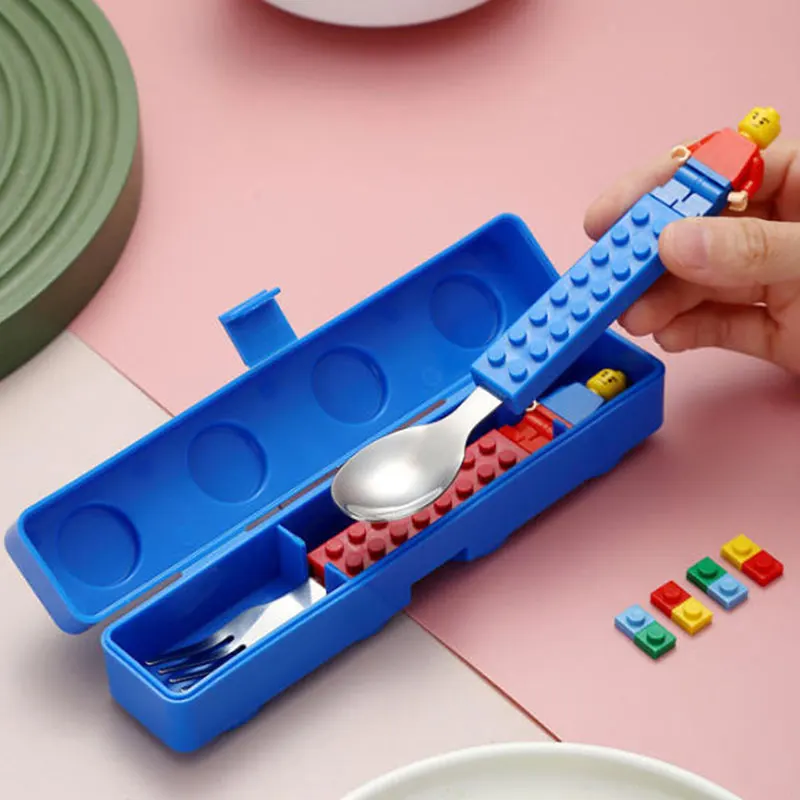 

High-Value Fun Creative Building Blocks Portable Cutlery Stainless Steel Cutlery Children'S Assembled Fork And Spoon Set