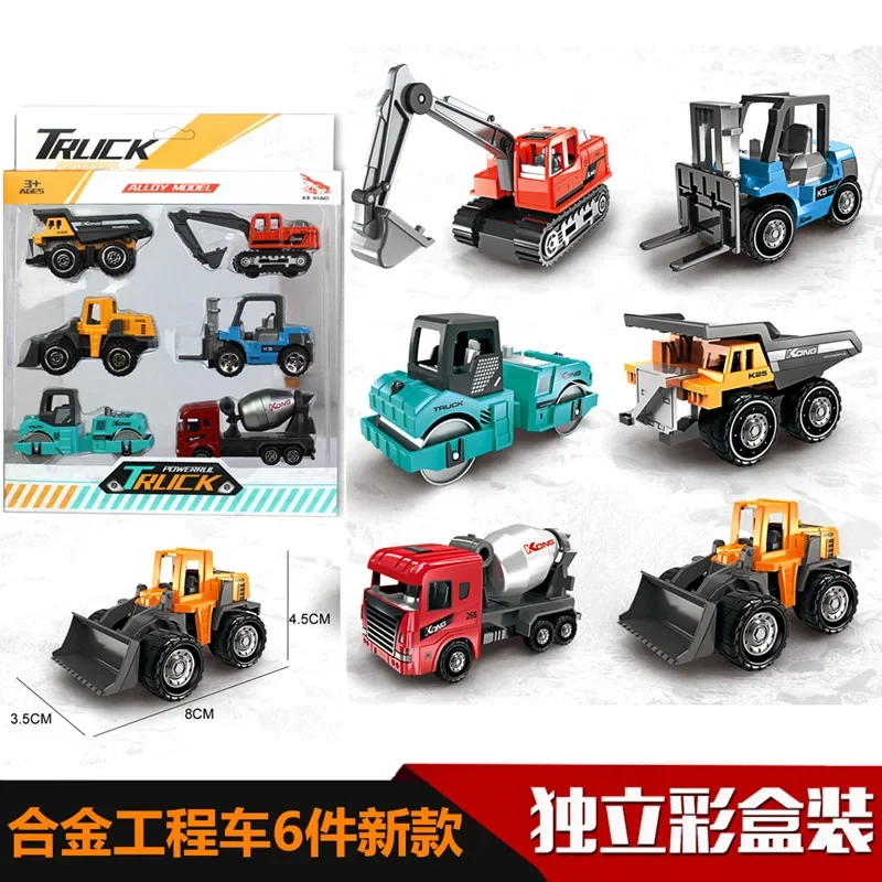 1:64 6 Alloy Engineering Vehicle Model Set Excavator Roller Forklift Model