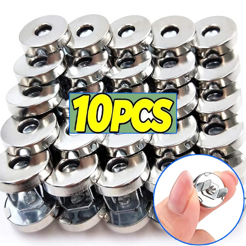 10Sets Magnetic Snap Button Metal Invisible Sew on Button Lock Clasps Fasteners for Purse Bags Clothes Craft DIY Accessories