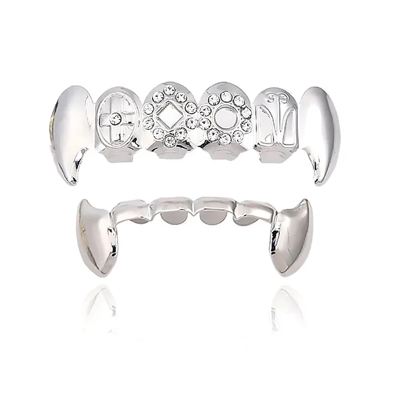 18K الزركون مطلية بالذهب الهيب هوب الأسنان مصاص دماء الأنياب النمر الأسنان المعدنية هالوين أطقم الأسنان النساء الرجال الأنماط الأوروبية الأمريكية #1