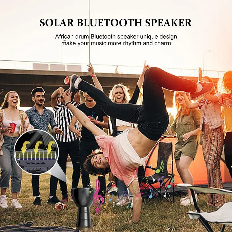 Solar-Powered Outdoor Speakers Wireless Speaker Solar Speaker In African Drum Shape Stable Connection Outdoor Speaker