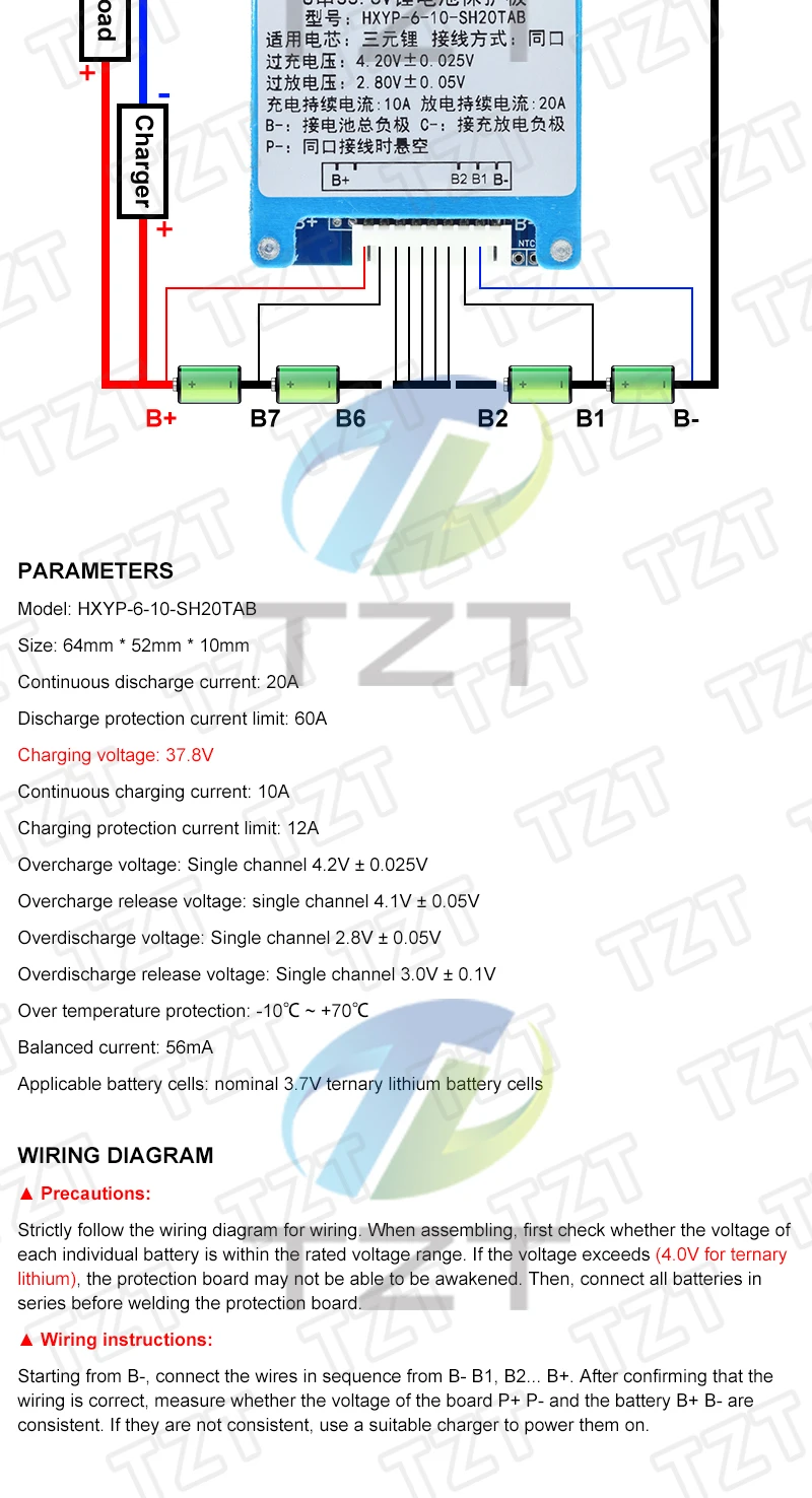 TZT 1/3 Stück 7S 8S 9S 10S 3,7V 20A BMS 29,4V/33,6V/37,8V/42V Li-Ionen Ternäre Lithium-Batterie-Schutzplatine mit Balancer/NTC – Detail 3