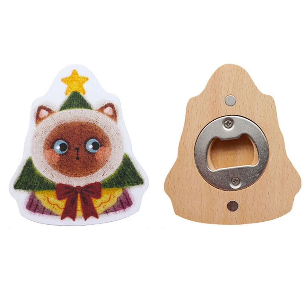 

Creative Cat Shaped Bottle Opener Cute Portable Cartoon Beer Bottle Openers Solid Wood Magnetic Wine Opening Tool Bar Tools