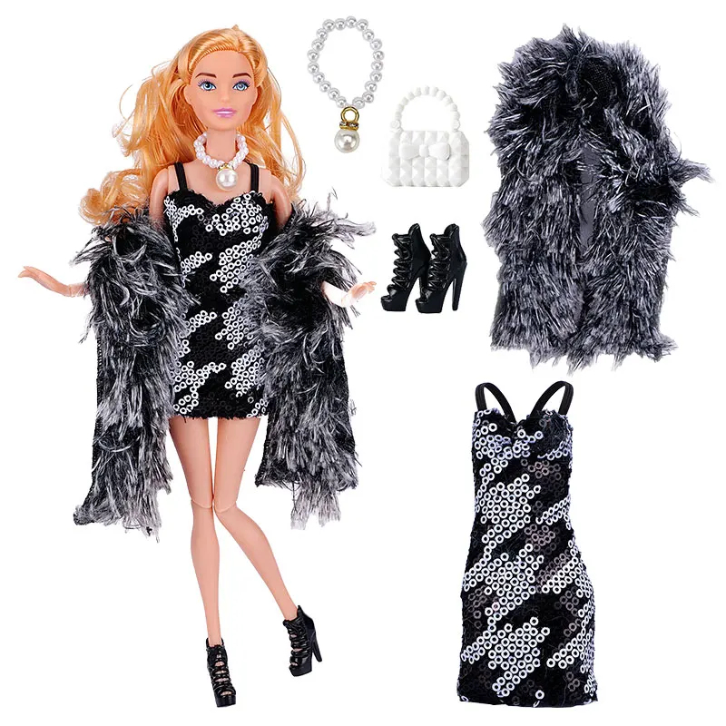 New Dress For Dolls Fashion Coat Mermaids Shinny Sequin Fish Tail Gown Lace Skirt Gown Clothes For Baby Doll Christmas Toys Gift