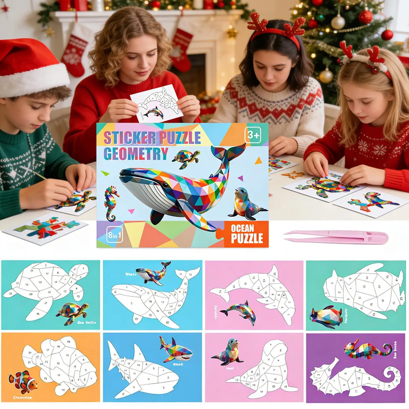 لعبة تلوين تفاعلية للأطفال والكبار بتصميم حيوانات كرتونية وهندسية قابلة لإعادة الاستخدام، مناسبة للعائلة والمدرسة والمنزل والسفر وحفلات أعياد الميلاد