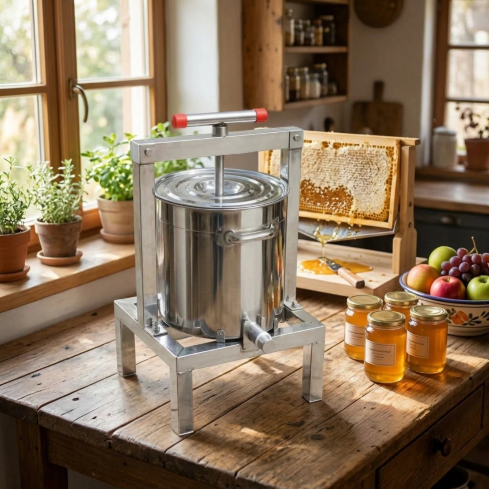 Stainless Steel Honey Press Easy to Clean Manual Honey Press Stainless Steel Beeswax Presser Rounded Rolled Border for Apiary