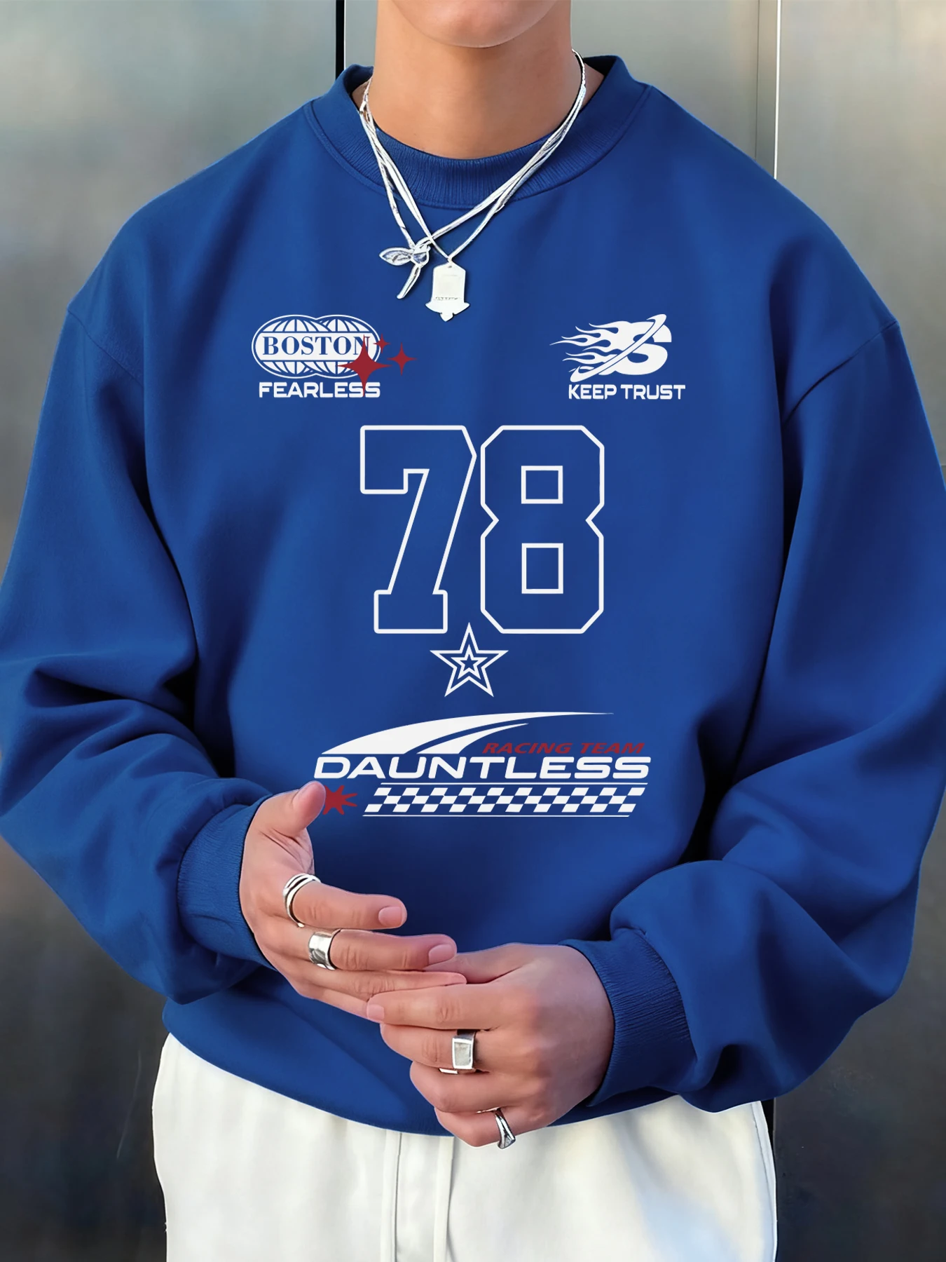 

Мужской пуловер без ударов номера 78 с рисунком Джерси, модный флисовый свитшот, осенняя одежда с круглым вырезом, разноцветная спортивная одежда с круглым вырезом