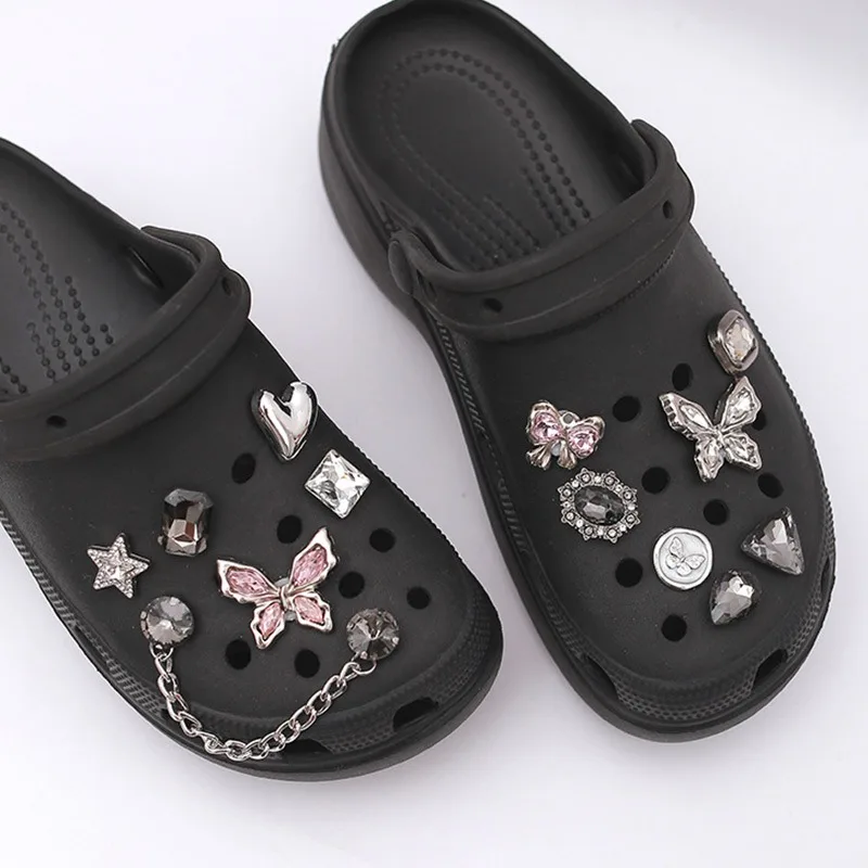 

13PCS Fashion Shoe Charms Set Accessories Hole Shoe Buckle Sparkling Metal Butterfly Diamond DIY 3D Shoes Decorations Girls Gift