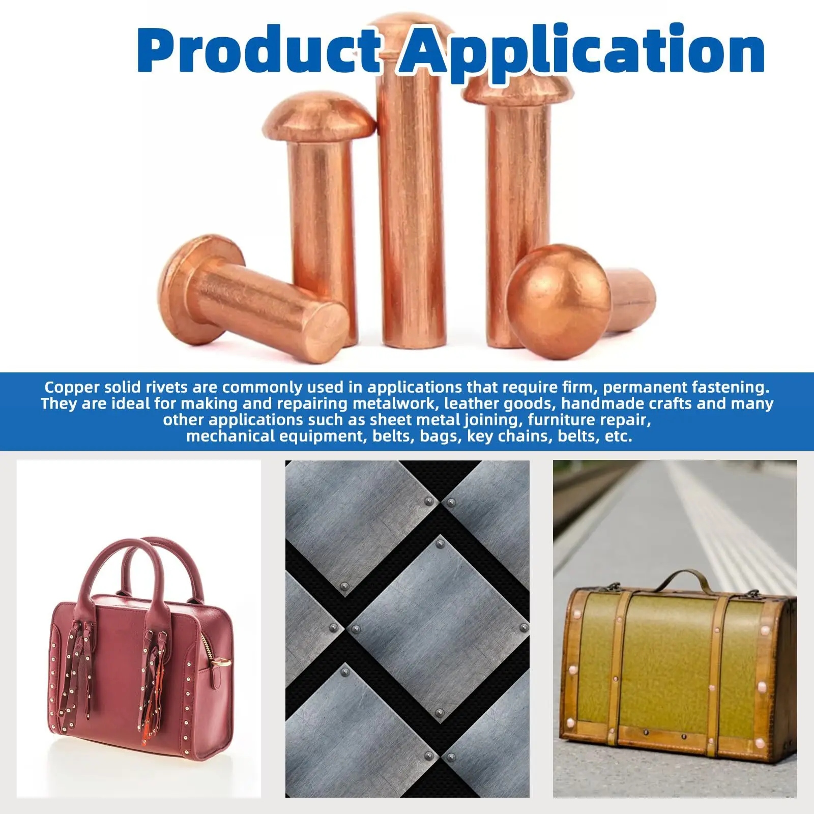 270 pcs copper box with hand tapping flat head solid rivet round head rivet M2 M2.5 M3 copper rivet cap