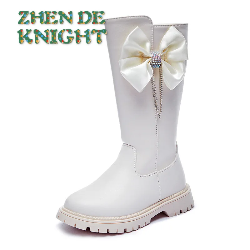 2023 Autumn New Children's Boots Soft Sole Anti slip Kids Long Boots Fashion Bow Girls Princess Leather Boots