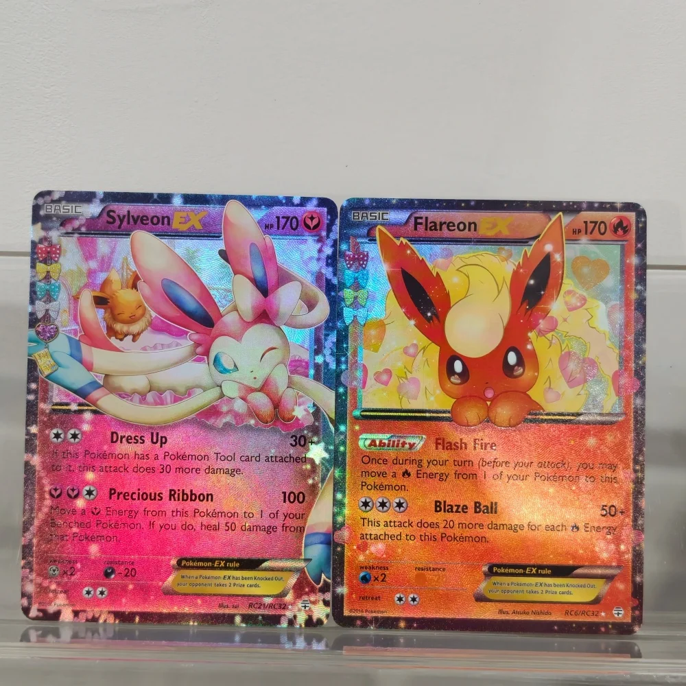 Tarjeta Coleccionable Pokémon TCG DIY, Evoluciones de Eevee, Sylveon EX, Flareon EX 2026, Textura Metalizada, Edición Japonesa Rara Tarjeta Coleccionable de Anime