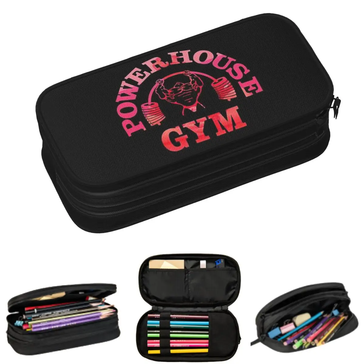 Powerhouse Gym Fitness Building Muscle Pencil Cases for Student School Pen Box Pencil Bag Large Storage Pencil Pouch