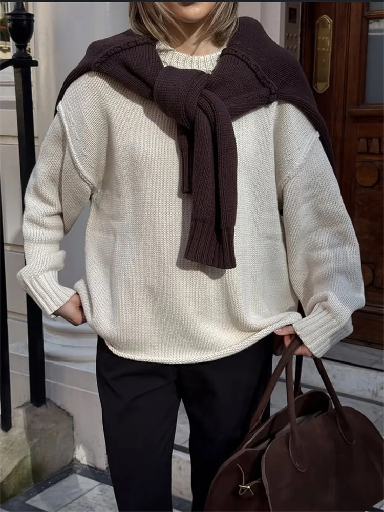 

Casual Knitwear Sweater Pullover Top For Women Patchwork Loose Solid Commute Clothes Autumn Fashion Knit Pullovers