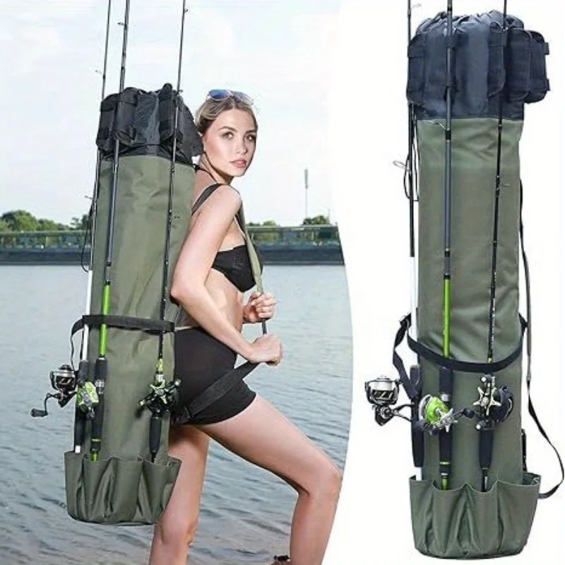 Wholesale Promotion Black Green Large Capacity Lightweight Durable Multifunctional Fishing Bag Fishing Gear Storage Bag Shoulder Hand-carrying Fishing Rod Bag Sea Fishing Bag Barrel Fishing Rod Bag