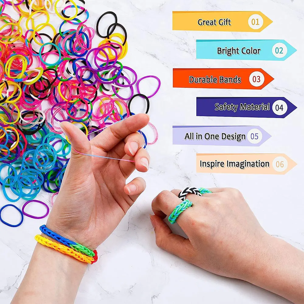 Kreative bunte Webstuhl bänder setzen Regenbogen armband machen Kit DIY Gummiband gewebte Armbänder Handwerk Spielzeug für Mädchen Geburtstags