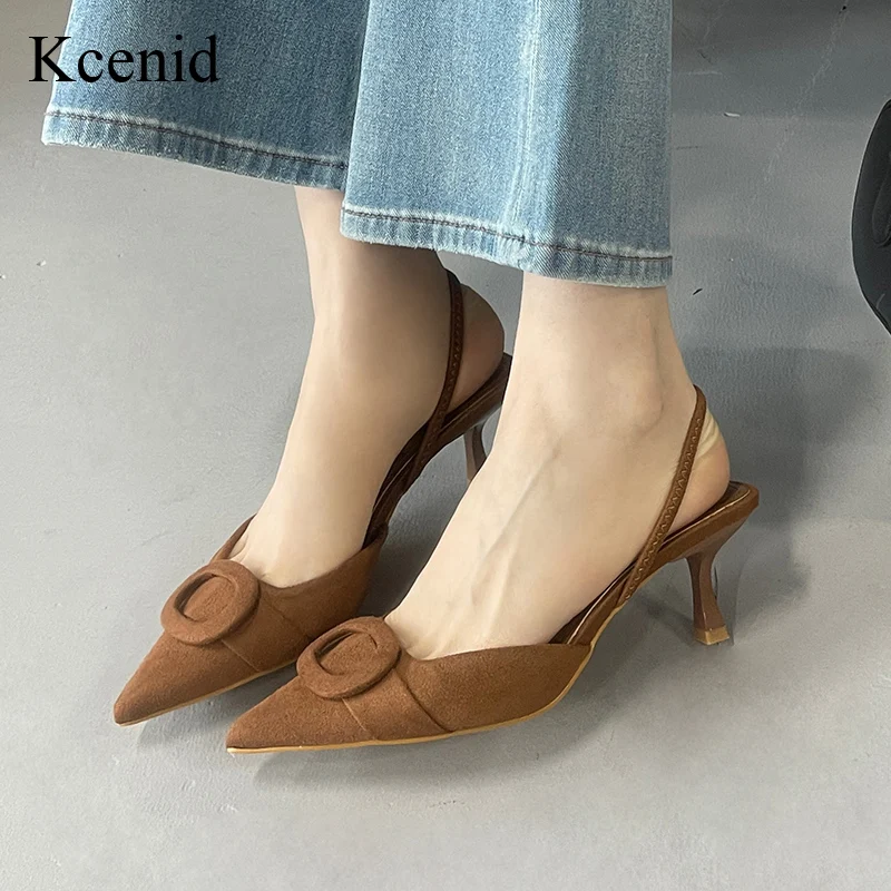 

Kcenid Women's Elegant Black Brown High Heels Fashion Buckle Design Slingback Stiletto Pointed Toe Office Shoes for Summer