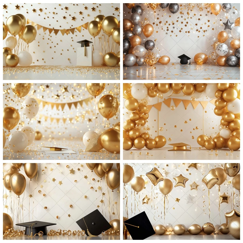 Graduation Backdrop Glitter Golden Balloon Bachelor Hat Class of 2026 Congrats Grad Graduate Prom Party Photography Background