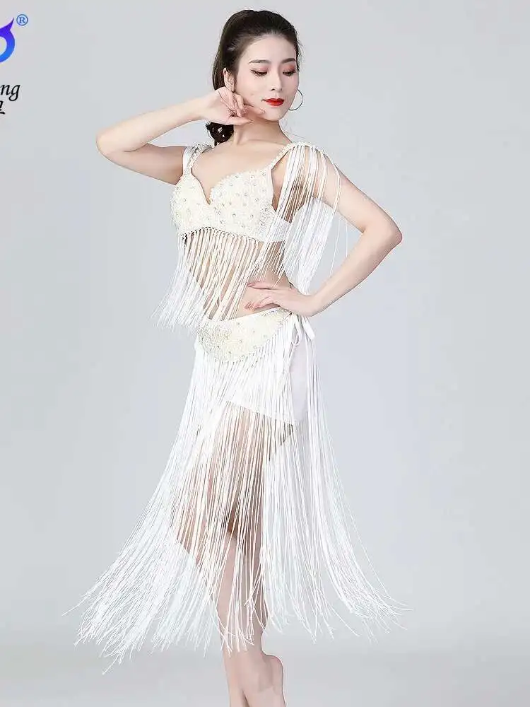 Nieuwe Kwastje Stage Performance Pak Kralen Beha Latindance Pak Halloween Cosplay Kostuum Buikdans Pak