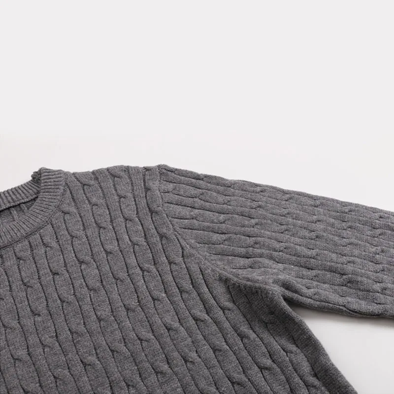 CH Men Cable Knit Sweater Crew Neck Pullover Long Sleeve Solid Gray Casual Loose Fit Jumper Autumn Winter Fashion Knitwear view 5