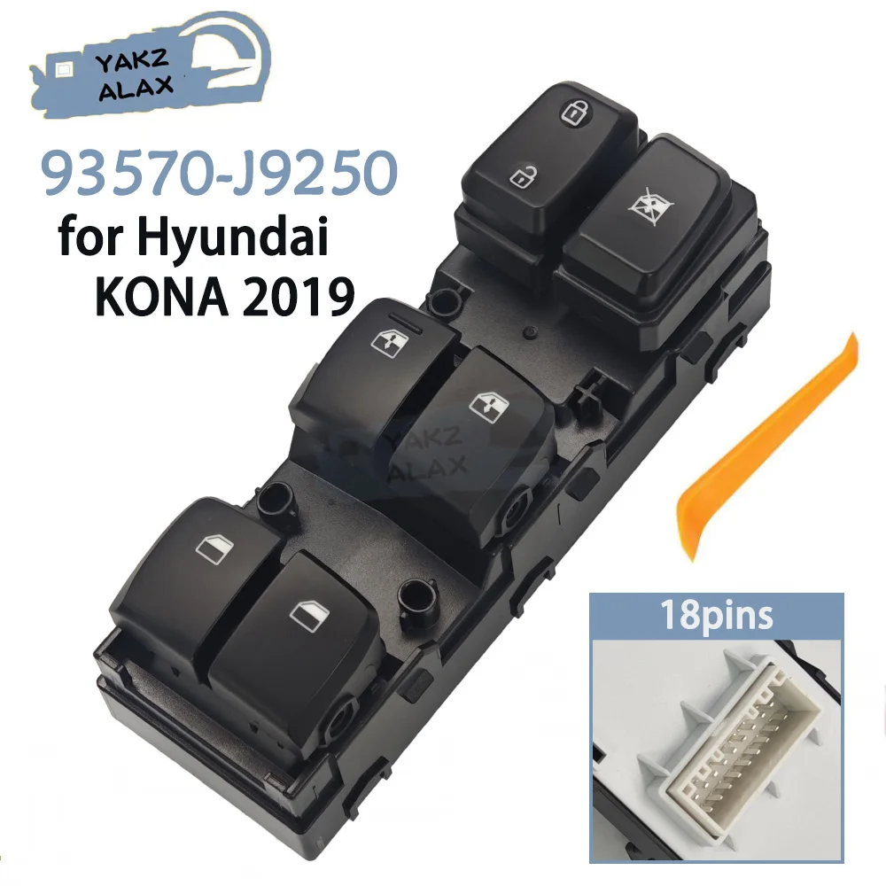 

93570-J9250 для Hyundai KONA 2019, передняя левая сторона водителя, электрический главный переключатель управления стеклоподъемником, кнопка регулятора стекла